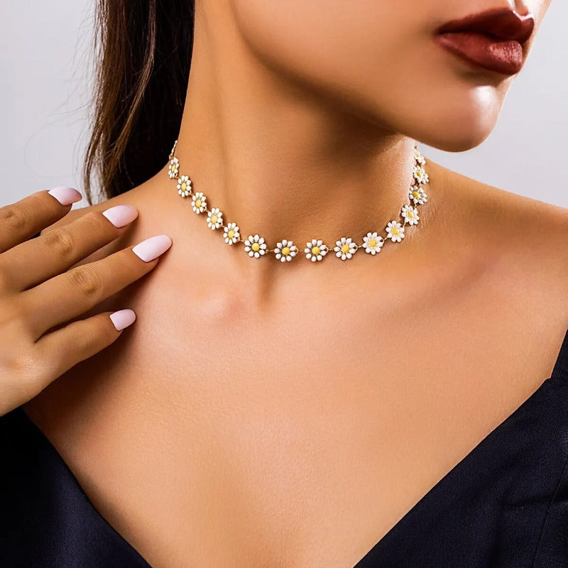 Flower Daisy Clavicle Necklace for Women Wed Summer Sweet Short Choker Y2K Statement Jewelry Gift