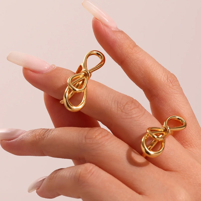 Bowknot Copper Rings For Women PVD Gold Plated Engagement Index Finger Wedding Jewelry Gifts