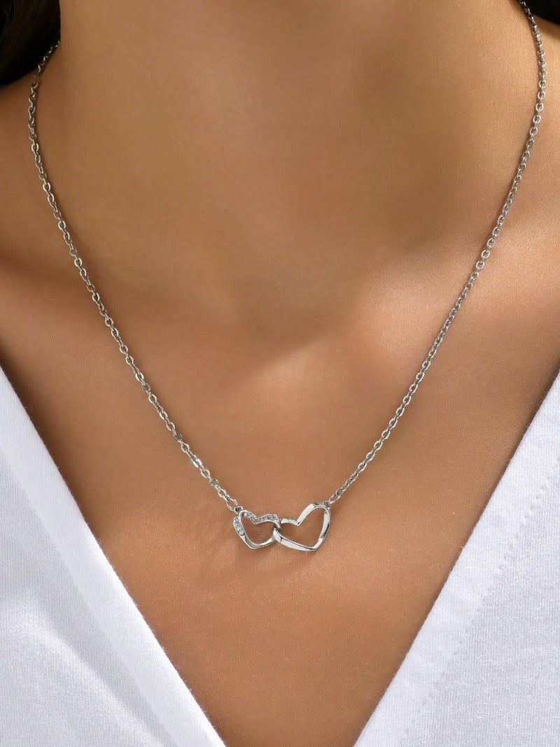 Cute Double Hollow Heart Necklace for Women Valentine's Day Jewelry