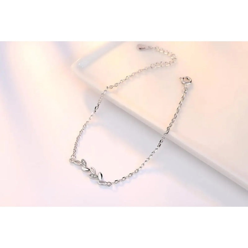 Silver Bracelets for Women Simple 925 Sterling Leaves Jewelry