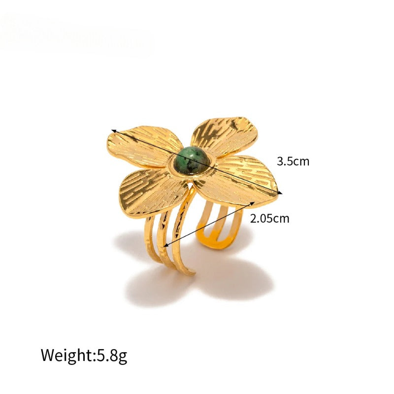 Butterfly Flower Casting Texture Ring Earrings Set 18K Gold Plated Trendy Jewelry