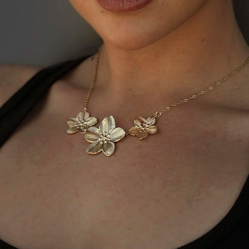 Butterfly Flower Casting Texture Ring Earrings Set 18K Gold Plated Trendy Jewelry