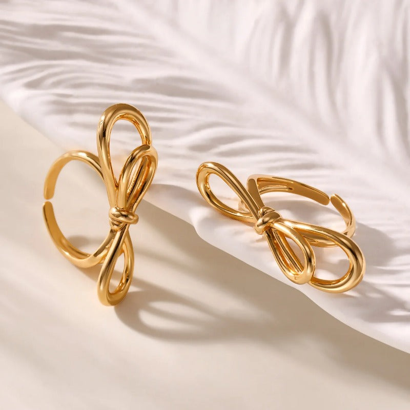 Bowknot Copper Rings For Women PVD Gold Plated Engagement Index Finger Wedding Jewelry Gifts