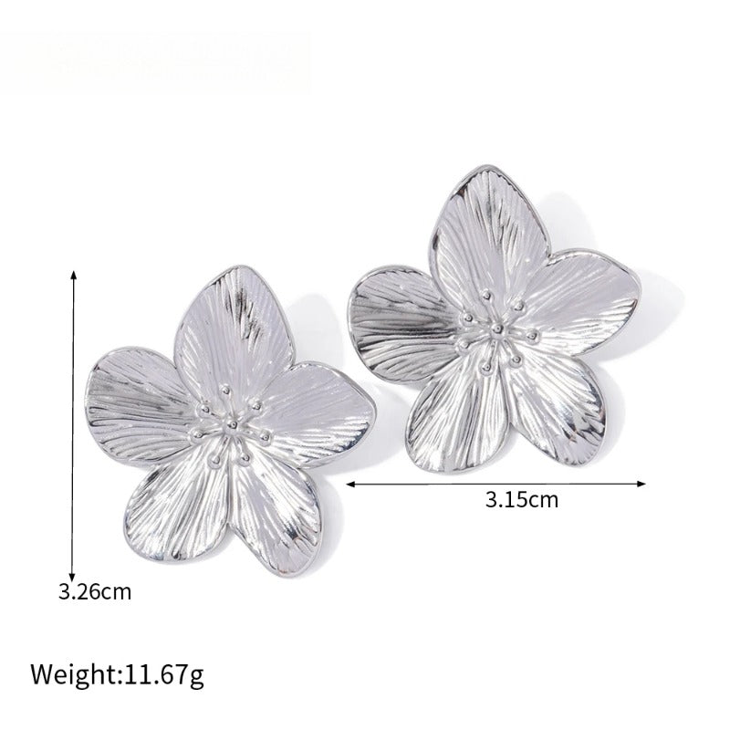 Butterfly Flower Casting Texture Ring Earrings Set 18K Gold Plated Trendy Jewelry