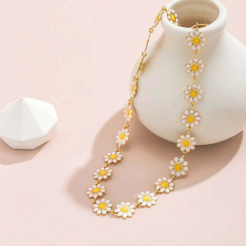 Flower Daisy Clavicle Necklace for Women Wed Summer Sweet Short Choker Y2K Statement Jewelry Gift