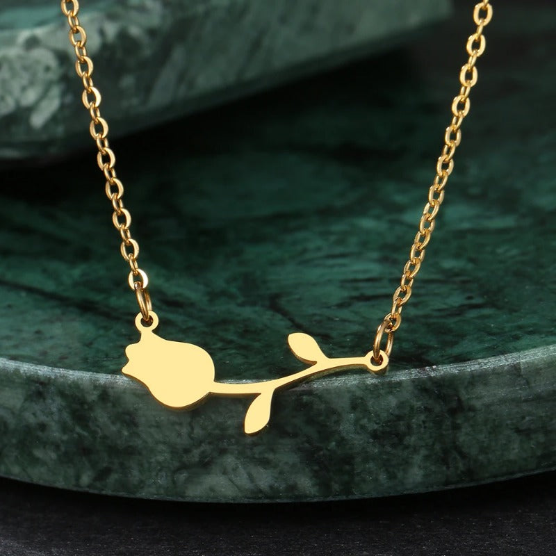 Gold Necklace For Women  Necklaces Rose Valentines Pendant Collar Jewelry for Wedding Party