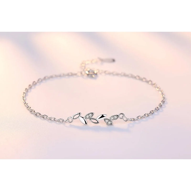 Silver Bracelets for Women Simple 925 Sterling Leaves Jewelry