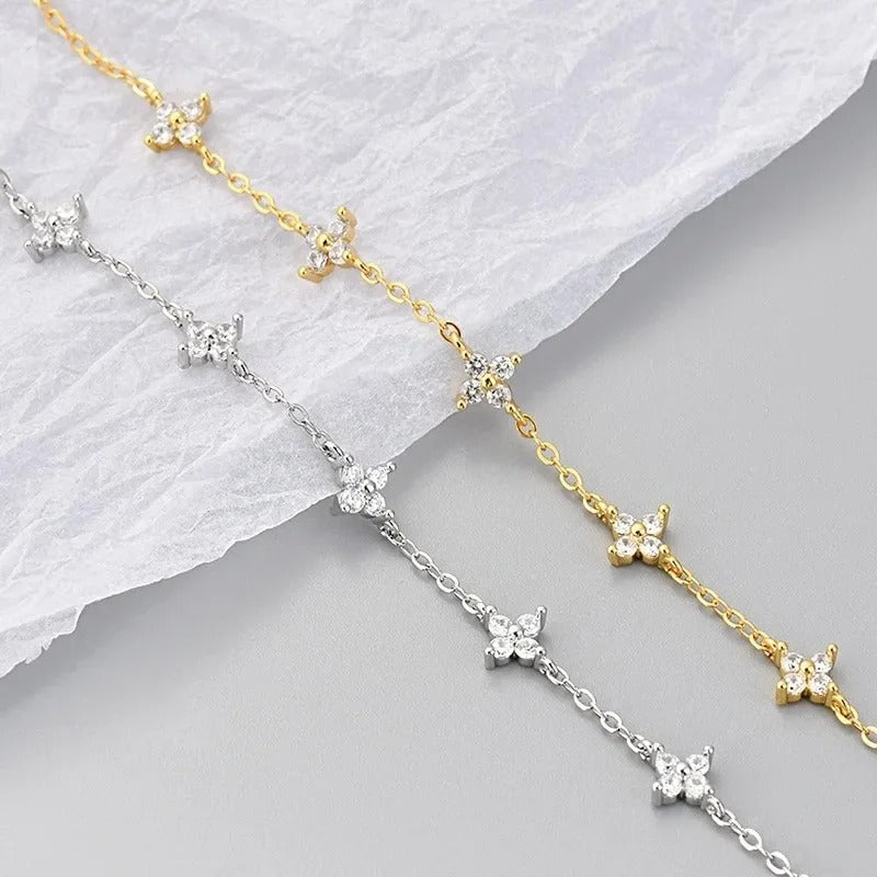 Silver Bracelets for Women 925 Sterling Silver Shiny Zircon Flower Wedding Jewelry
