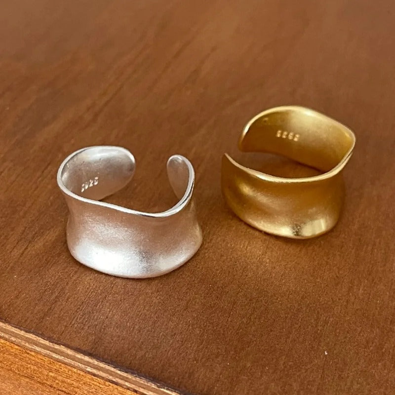 925 Sterling Silver Rings For Women Vintage Gold Wide Flat Rings Allergy For Party Birthday Gift
