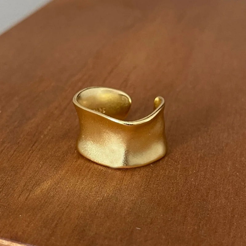 925 Sterling Silver Rings For Women Vintage Gold Wide Flat Rings Allergy For Party Birthday Gift
