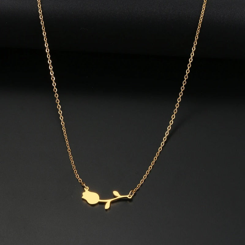 Gold Necklace For Women  Necklaces Rose Valentines Pendant Collar Jewelry for Wedding Party