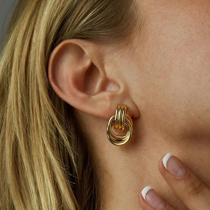 Glossy Three Layer Textured Intersecting Knot Gold Earrings for Women  Earring Vintage Jewelry