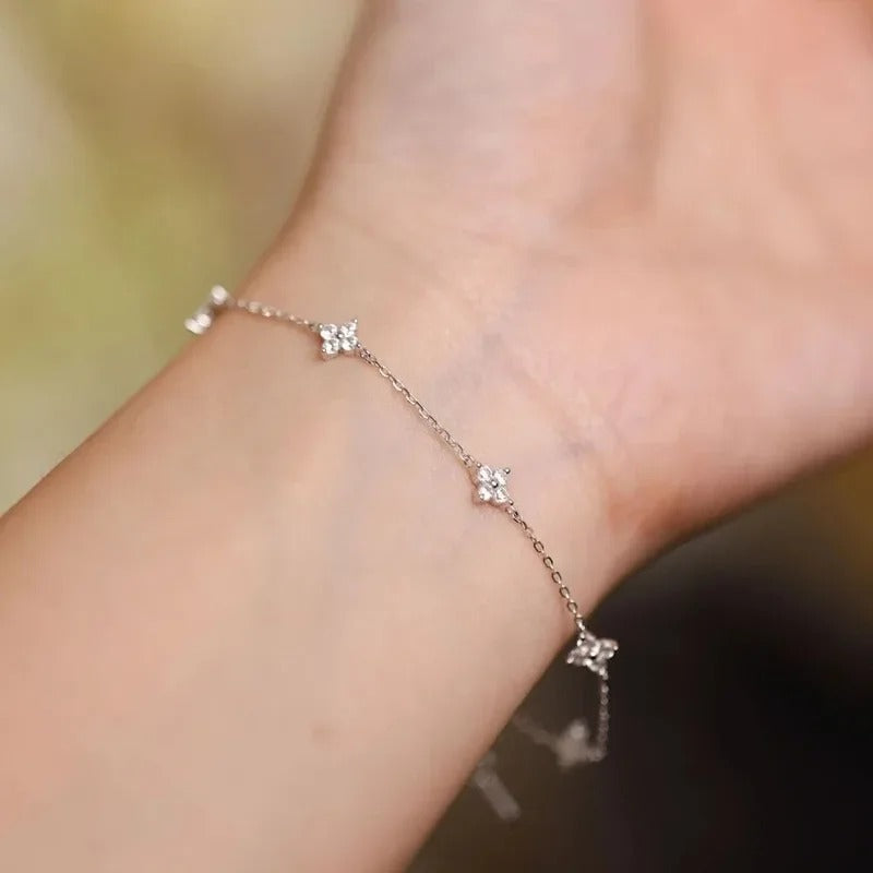Silver Bracelets for Women 925 Sterling Silver Shiny Zircon Flower Wedding Jewelry