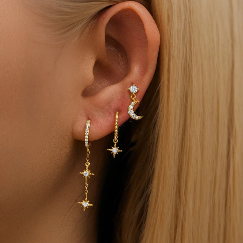 Hoop Earring For Women Star Moon Pendant Cartilage Earring Piercing Jewelry
