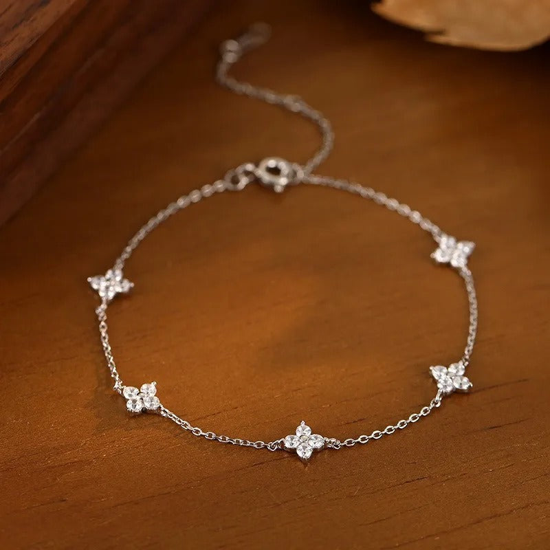 Silver Bracelets for Women 925 Sterling Silver Shiny Zircon Flower Wedding Jewelry