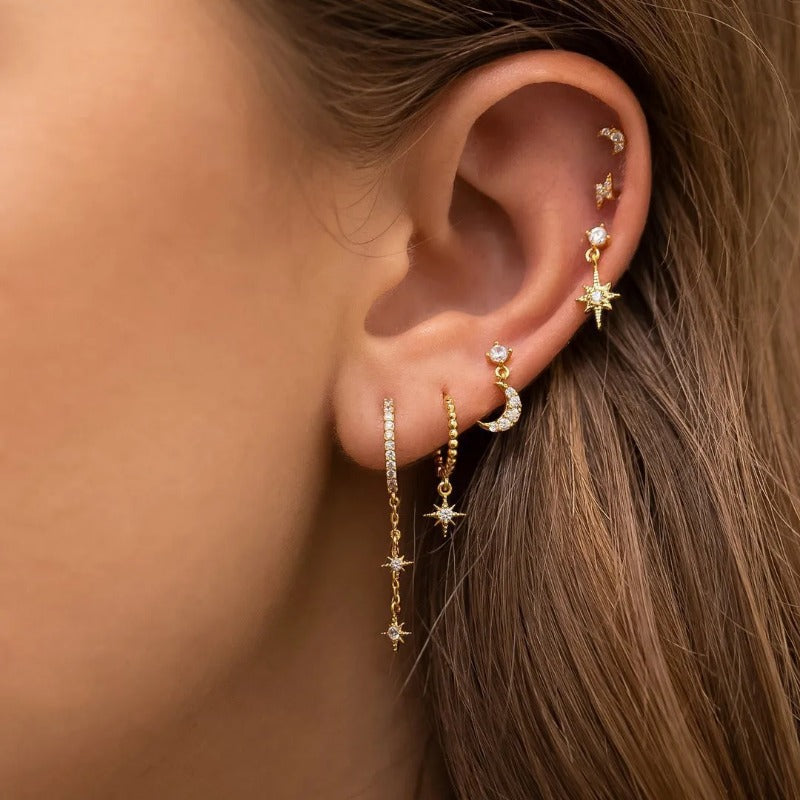 Hoop Earring For Women Star Moon Pendant Cartilage Earring Piercing Jewelry
