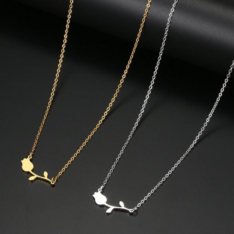 Gold Necklace For Women  Necklaces Rose Valentines Pendant Collar Jewelry for Wedding Party
