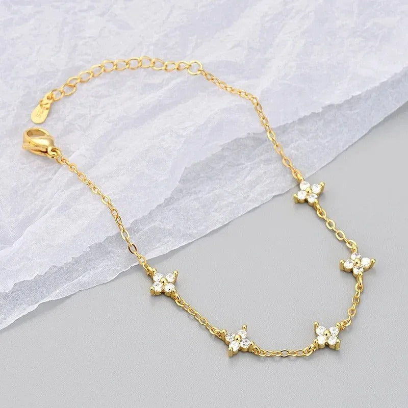 Silver Bracelets for Women 925 Sterling Silver Shiny Zircon Flower Wedding Jewelry