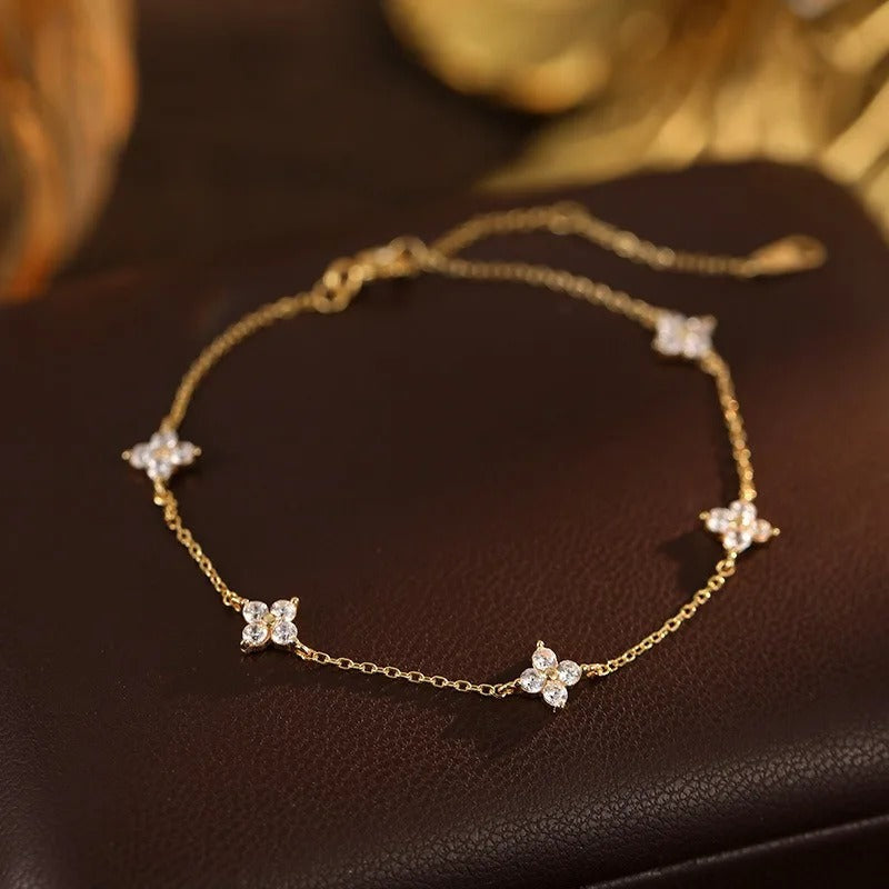 Silver Bracelets for Women 925 Sterling Silver Shiny Zircon Flower Wedding Jewelry