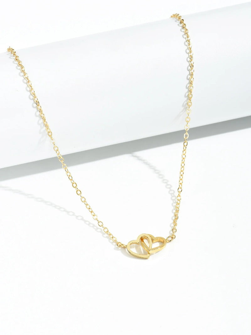 Cute Double Hollow Heart Necklace for Women Valentine's Day Jewelry
