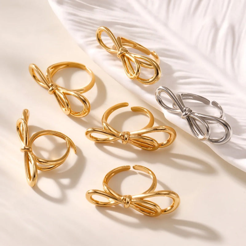 Bowknot Copper Rings For Women PVD Gold Plated Engagement Index Finger Wedding Jewelry Gifts