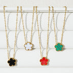 Gold Necklace for Women Five Leaf Petals Double Sided Pendant Flower Clover Jewelry