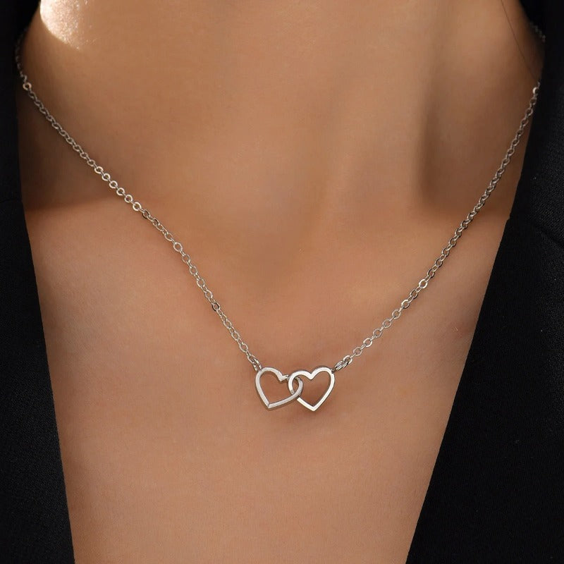 Cute Double Hollow Heart Necklace for Women Valentine's Day Jewelry