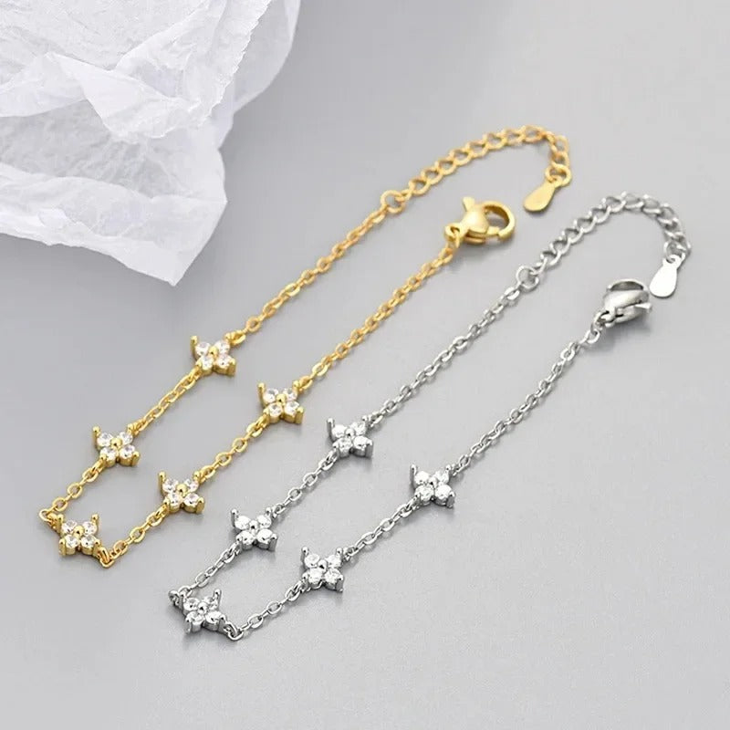 Silver Bracelets for Women 925 Sterling Silver Shiny Zircon Flower Wedding Jewelry
