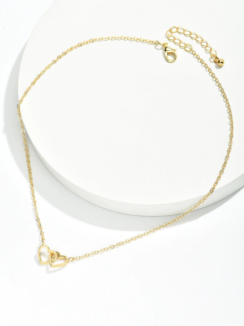 Cute Double Hollow Heart Necklace for Women Valentine's Day Jewelry