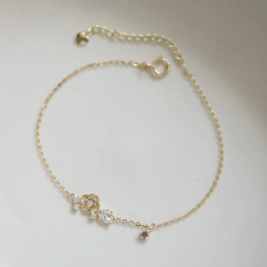 Gold Bracelets for Women Hollow Zircon Flower Bracelet 925 Sterling Silver Plating 14K Gold Jewelry