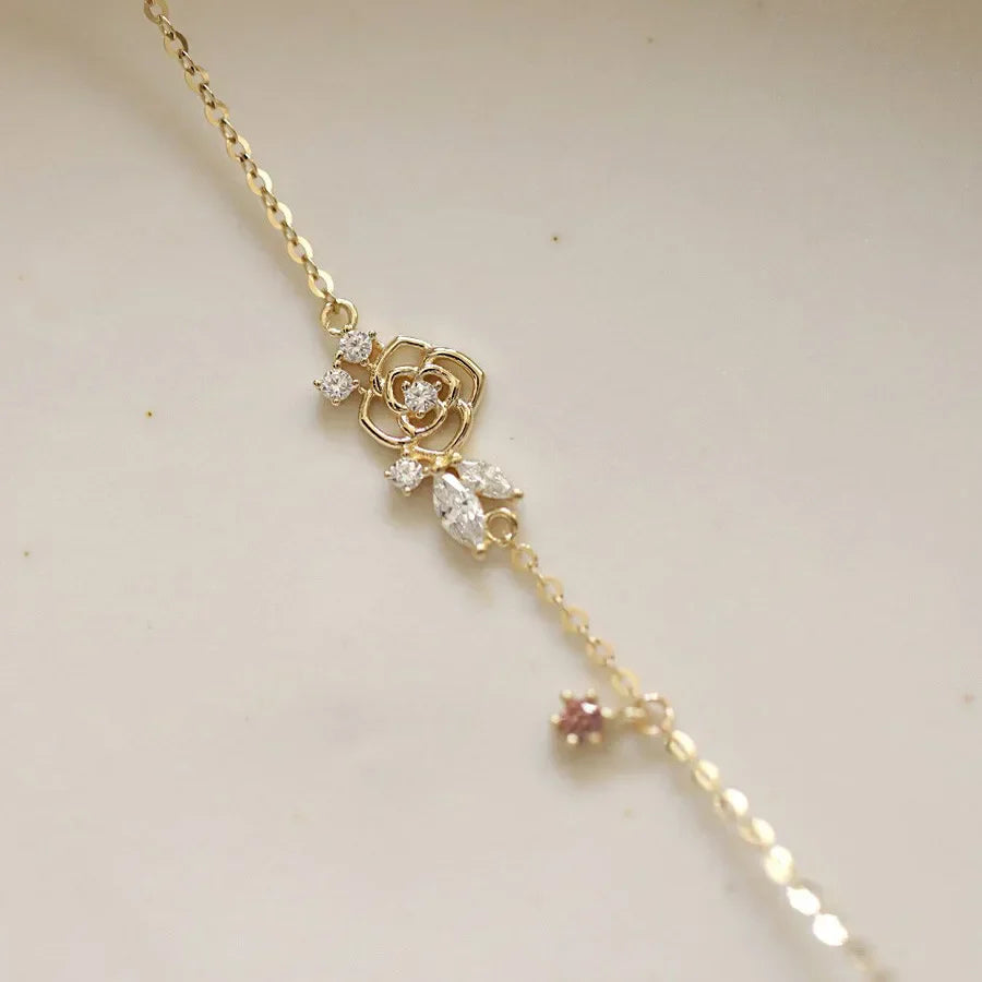 Gold Bracelets for Women Hollow Zircon Flower Bracelet 925 Sterling Silver Plating 14K Gold Jewelry