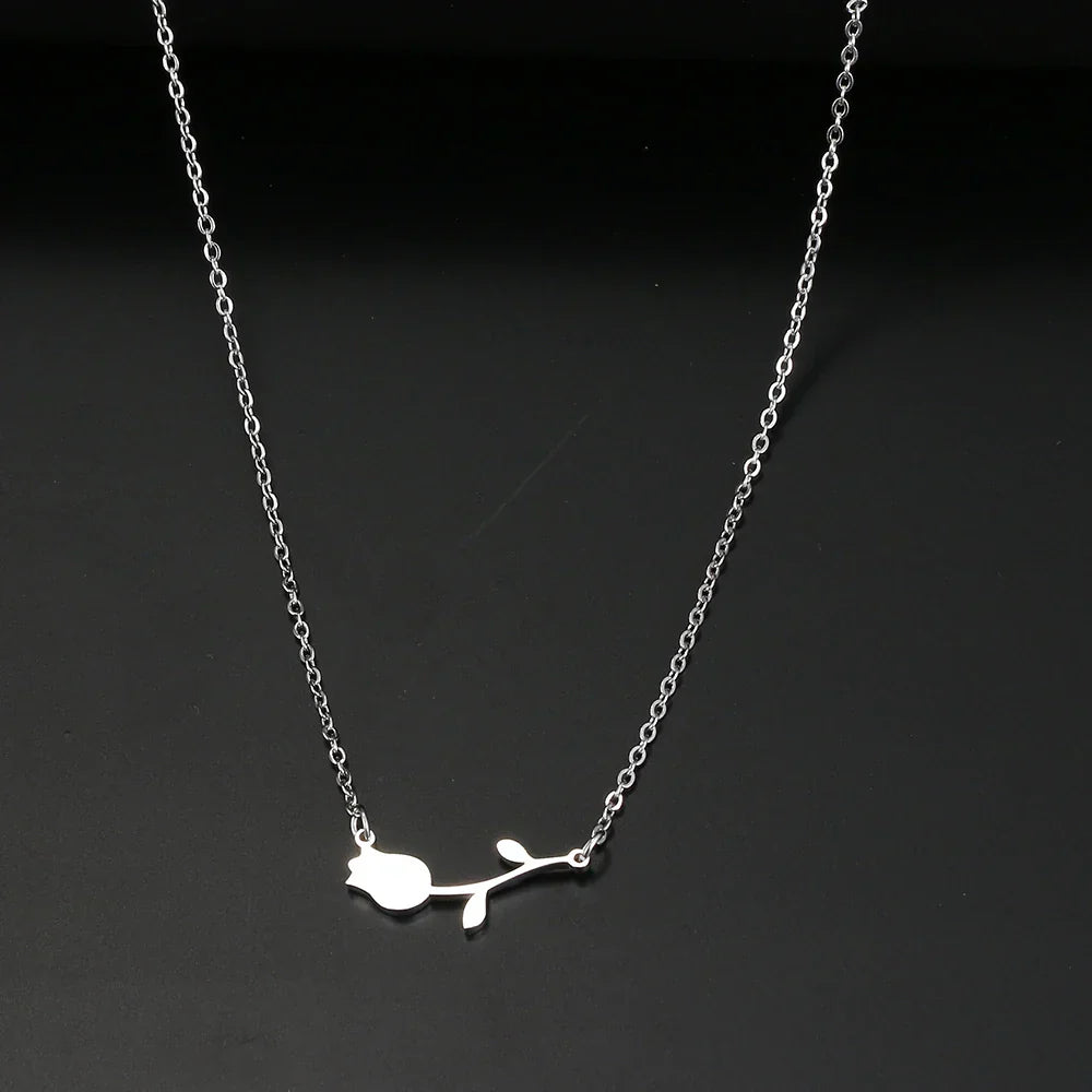 Gold Necklace For Women  Necklaces Rose Valentines Pendant Collar Jewelry for Wedding Party