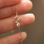 Gold Bracelets for Women Hollow Zircon Flower Bracelet 925 Sterling Silver Plating 14K Gold Jewelry