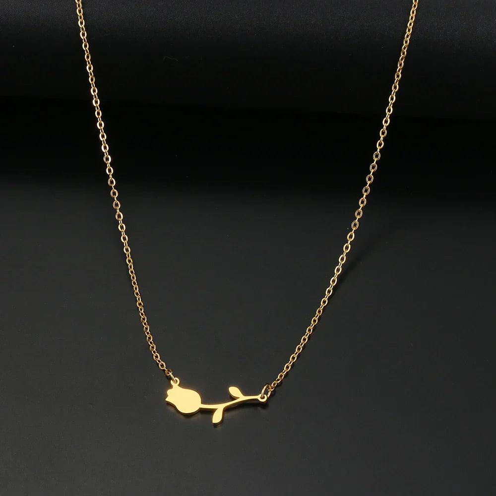 Gold Necklace For Women  Necklaces Rose Valentines Pendant Collar Jewelry for Wedding Party