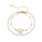 Vintage Bracelets for Women White Camellia Flower Elegant Double Layer Simulated Pearl Beads Bracelet Jewelry 2025