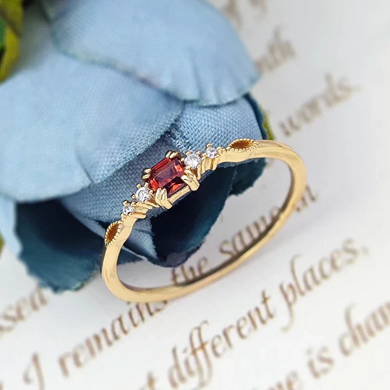 Natural Garnet Ring For Women Gemstone Thin Rings 925 Sterling Silver Gold Vermeil Jewelry Friendship Gift