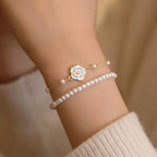 Vintage Bracelets for Women White Camellia Flower Elegant Double Layer Simulated Pearl Beads Bracelet Jewelry 2025