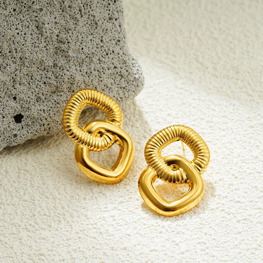 Glossy Three Layer Textured Intersecting Knot Gold Earrings for Women  Earring Vintage Jewelry