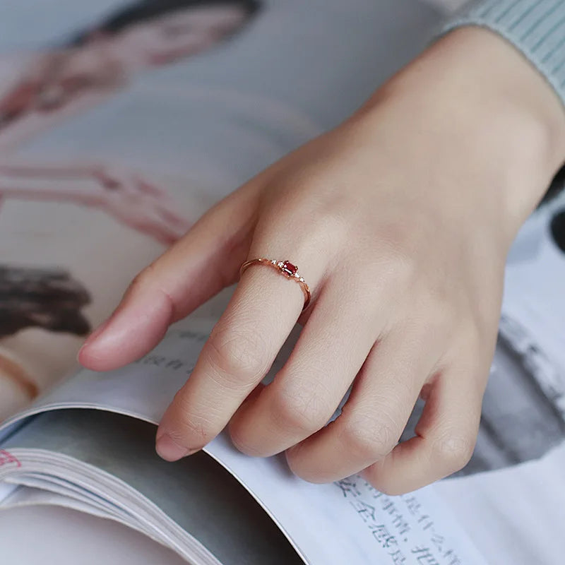 Natural Garnet Ring For Women Gemstone Thin Rings 925 Sterling Silver Gold Vermeil Jewelry Friendship Gift