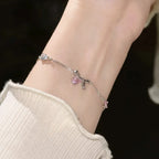 Bracelets for Women Shiny Pink Crystal Cherry Bloss Bow Flowers Zircon Bracelet Party Jewelry