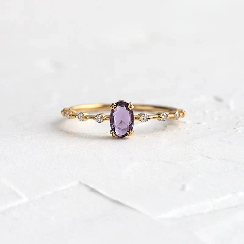 925 Sterling Silver Rings for Women Romantic Purple Thin Slim Stackable Wedding Rings Anniversary Gift