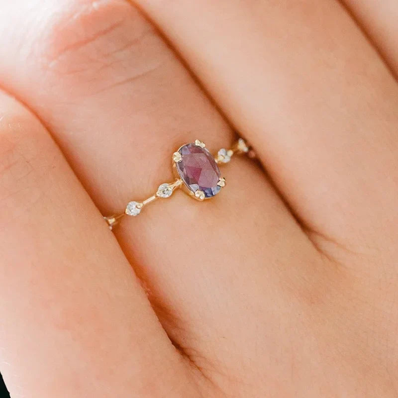 925 Sterling Silver Rings for Women Romantic Purple Thin Slim Stackable Wedding Rings Anniversary Gift