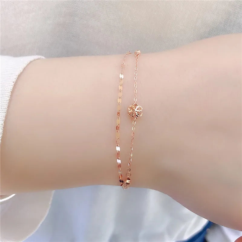 Gold Bracelets for Women 585 Purple Flower Double Plated 14K Rose Gold Sparkling Party Jewelry