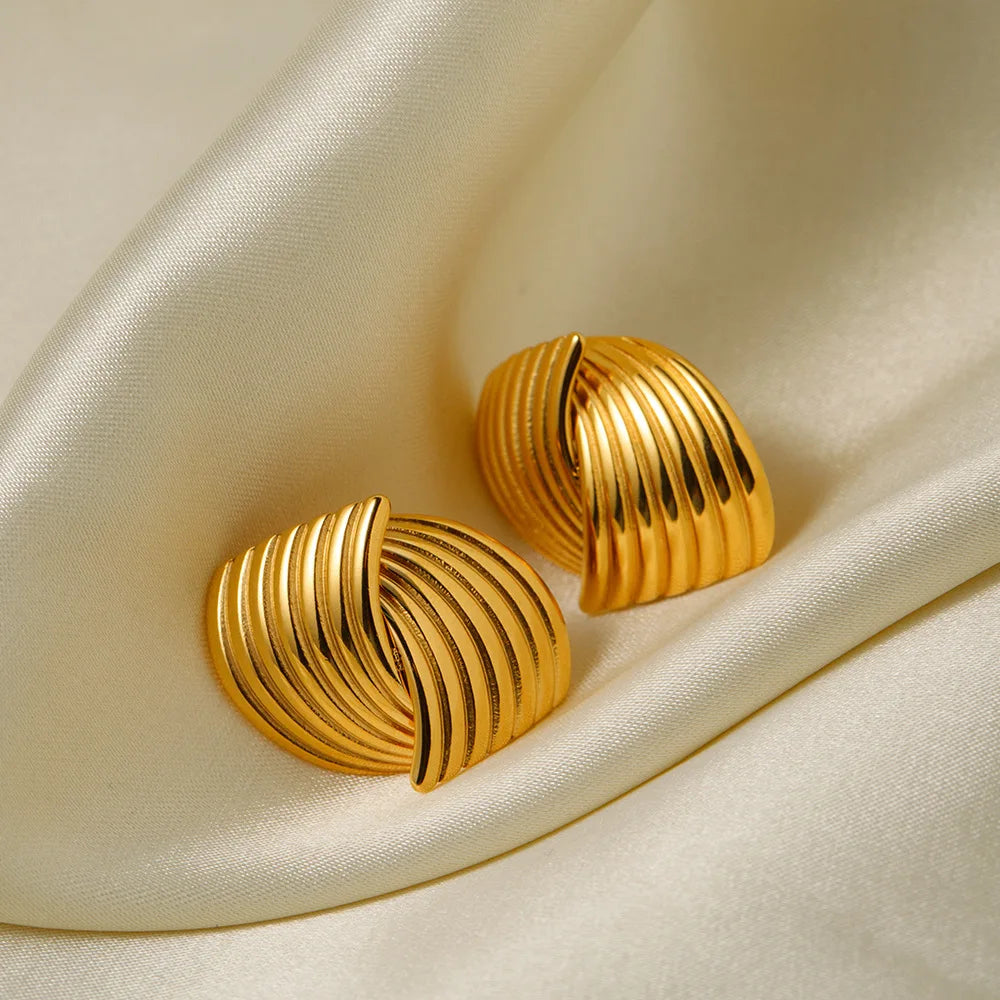 Glossy Three Layer Textured Intersecting Knot Gold Earrings for Women  Earring Vintage Jewelry