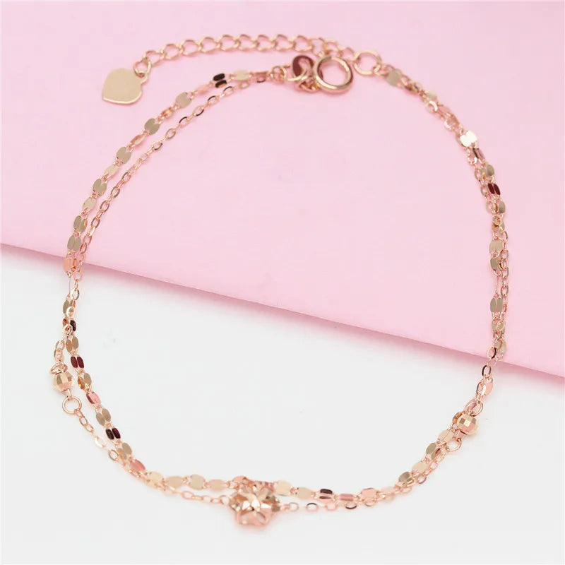 Gold Bracelets for Women 585 Purple Flower Double Plated 14K Rose Gold Sparkling Party Jewelry