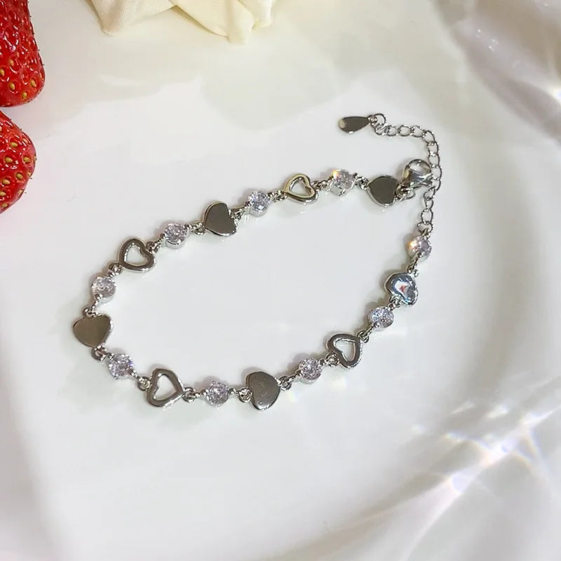 Silver Bracelets for Women 925 Sterling Silver Shiny Zircon Flower Wedding Jewelry