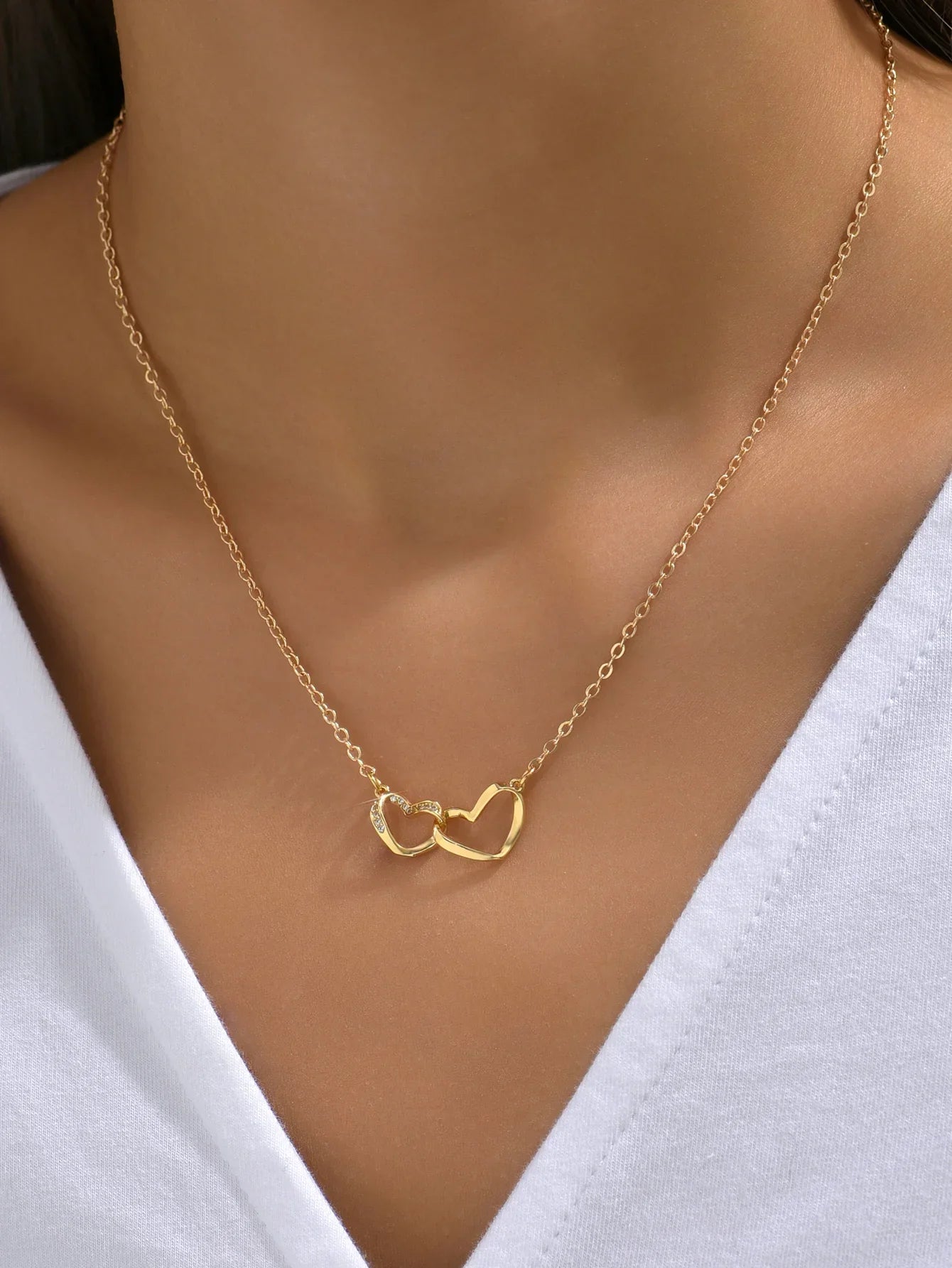 Cute Double Hollow Heart Necklace for Women Valentine's Day Jewelry