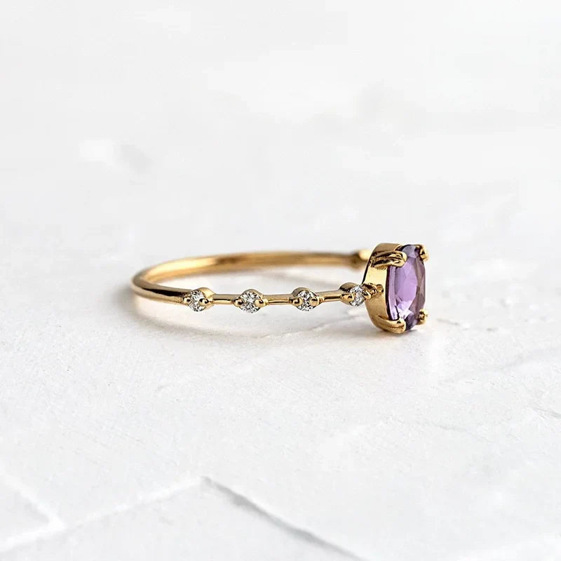 925 Sterling Silver Rings for Women Romantic Purple Thin Slim Stackable Wedding Rings Anniversary Gift
