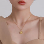Gold Necklaces for Women 316L  Round Relief Flowers Pendant Jewelry Party Gifts
