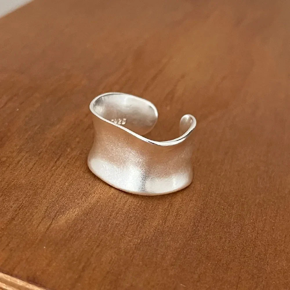 925 Sterling Silver Rings For Women Vintage Gold Wide Flat Rings Allergy For Party Birthday Gift